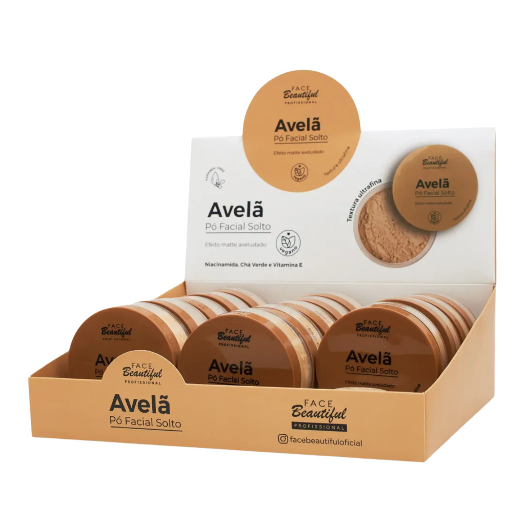 Box c/14un Pó Facial Solto Avelã Powder Efeito Matte Aveludado Face Beautiful