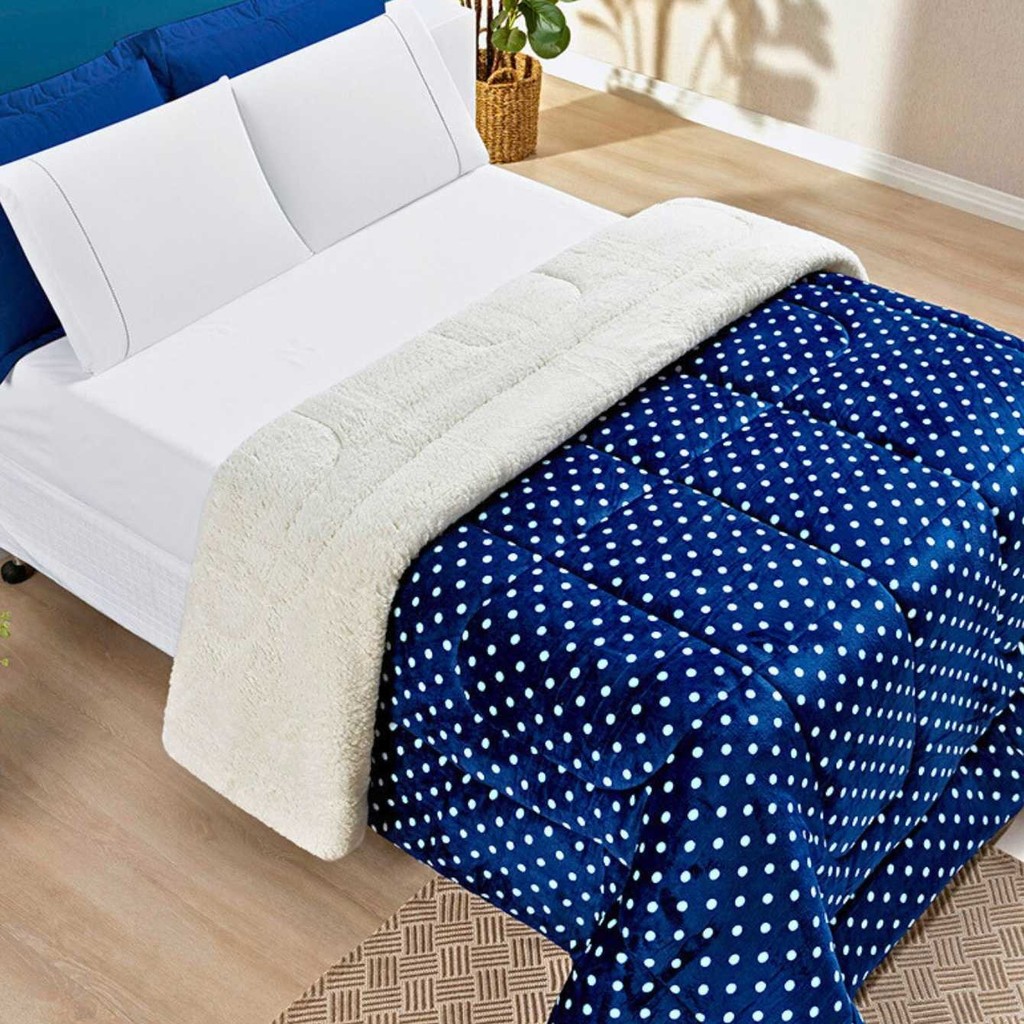 Coberdrom Sherpa Dupla Face Pele Carneiro Com Plush Cobertor Estampa Petit Poa Solteiro/Queen/King em Oferta na Shopee