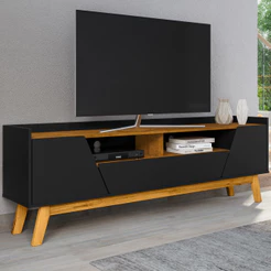 Rack Para Sala de Estar TV 70 Pol 180cm Morello B02 Preto Fosco Naturalle - Lyam Decor