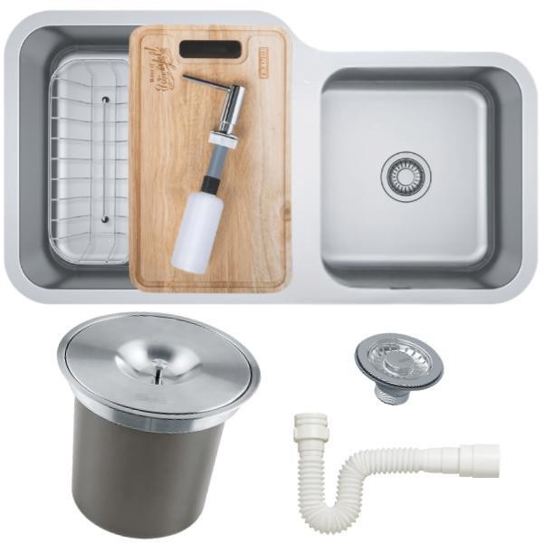 Cuba Dupla Gourmet Franke Inox Alto Padrão 84,5x46,5 Com Acessórios e Lixeira De Embutir Cozinha Pia