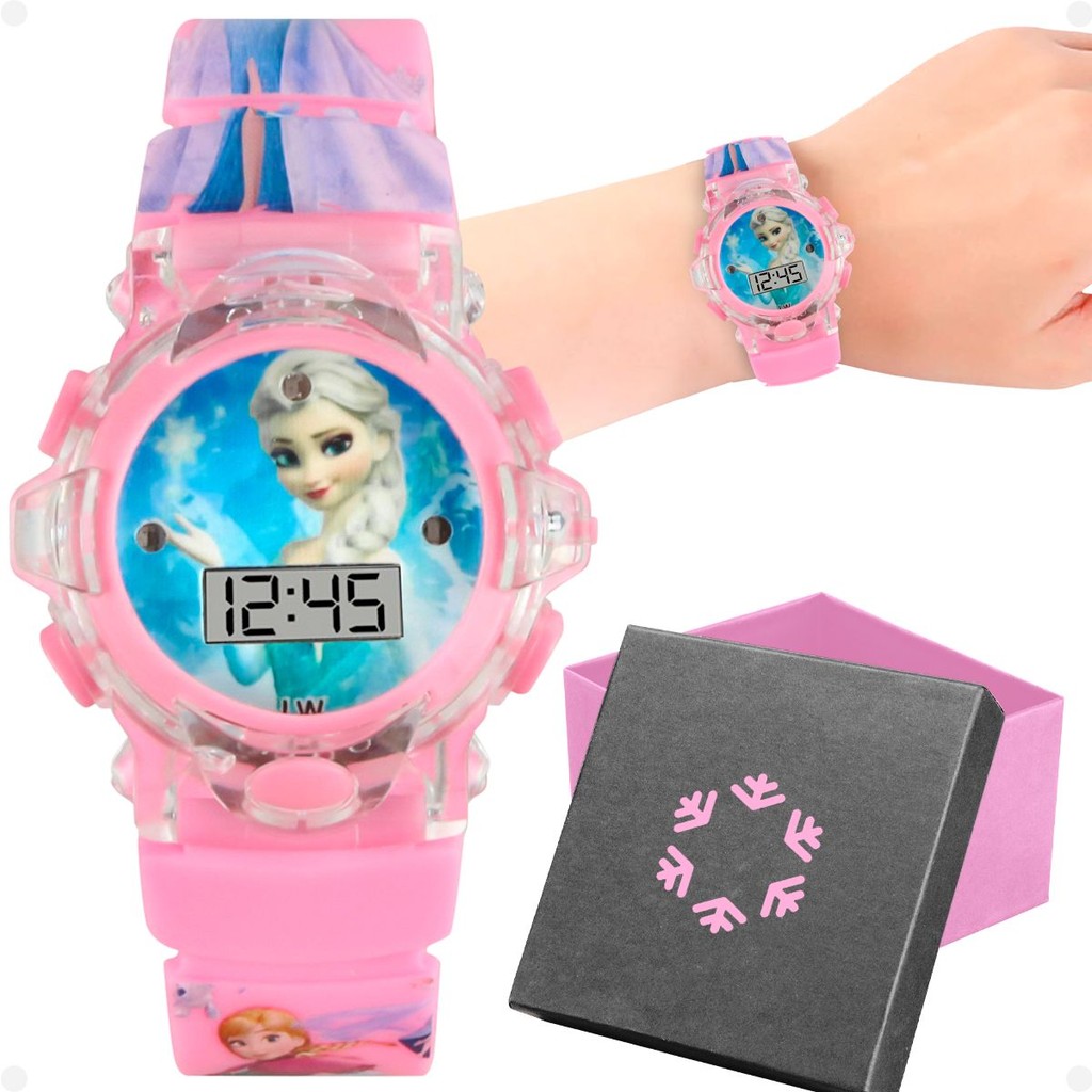 relogio digital rosa silicone infantil princesa led criança ajustavel data pink silicone esportivo