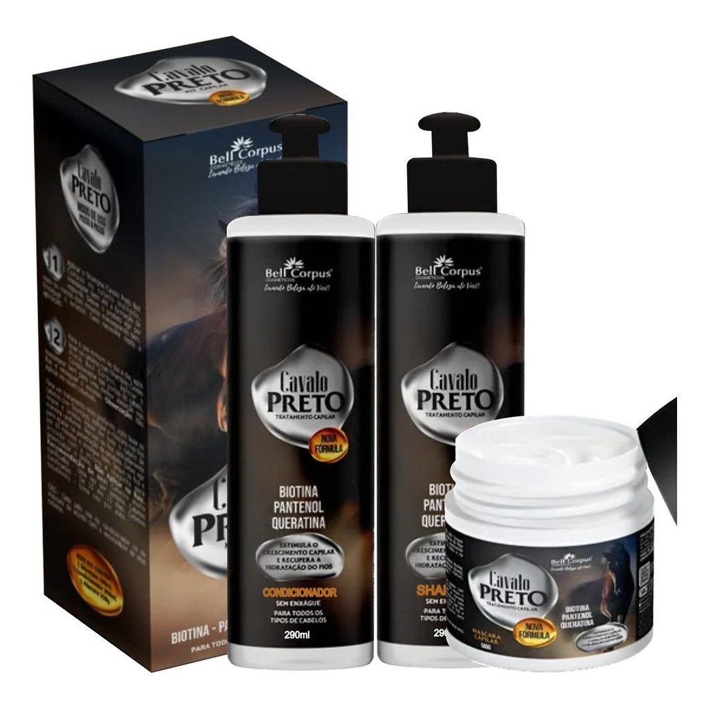 Kit Cavalo Preto Bell Corpus Cosméticos Com Biotina Pantenol