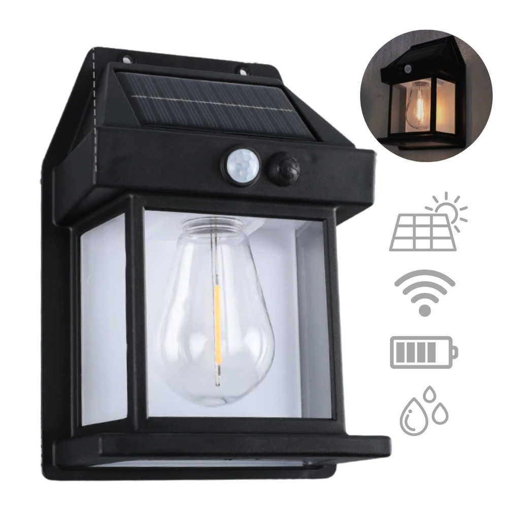 Kit Andarela Luminária de Parede Externa sem fio com Carregamento Placa Solar Sensor de Movimento