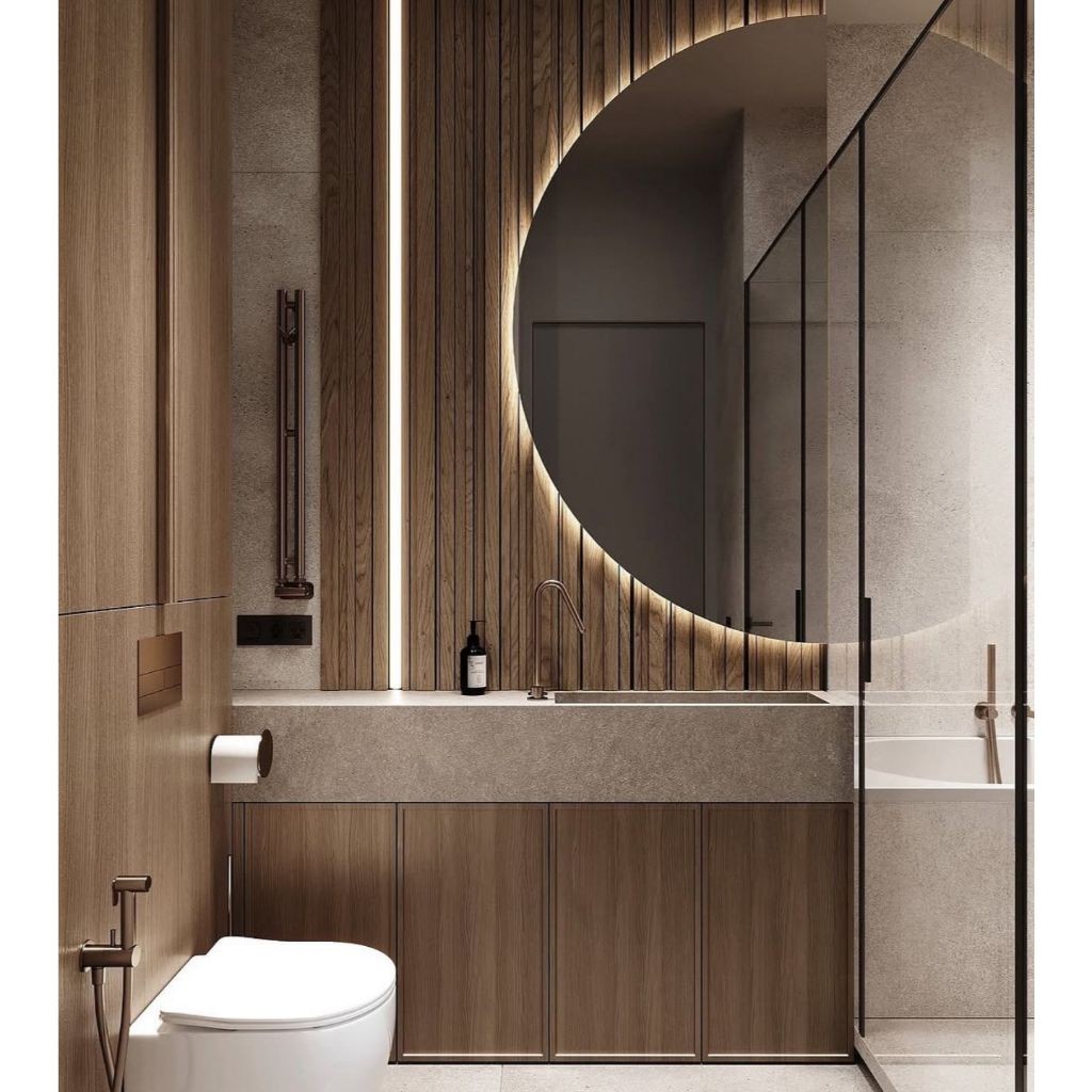 Espelho Meia Lua 70x40cm Lapidado c/ LED Quente e Fonte – Vidro 3mm com Suporte (Orgânico)