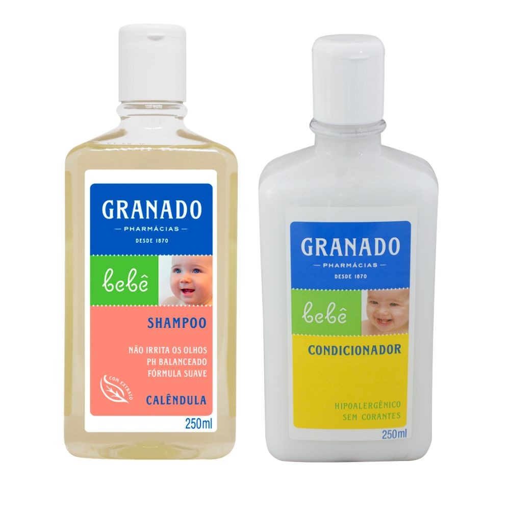 Kit Shampoo Granado Bebê Calêndula 250mle Condicionador Infantil Granado Bebê Tradicional 250ml - Mom & Baby
