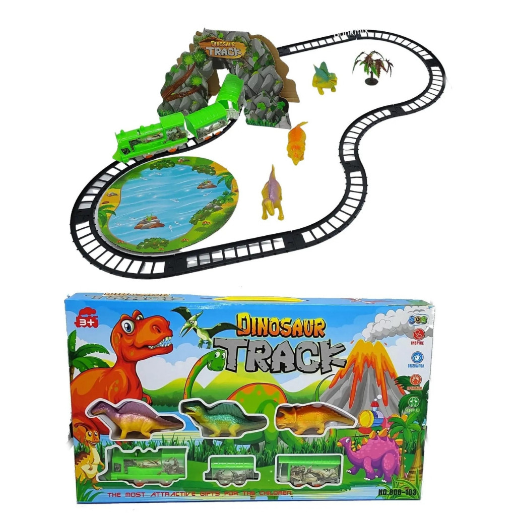 Trenzinho Trem Locomotiva Dinossauro a Pilha Pista e Vagões 22 Peças- DDG