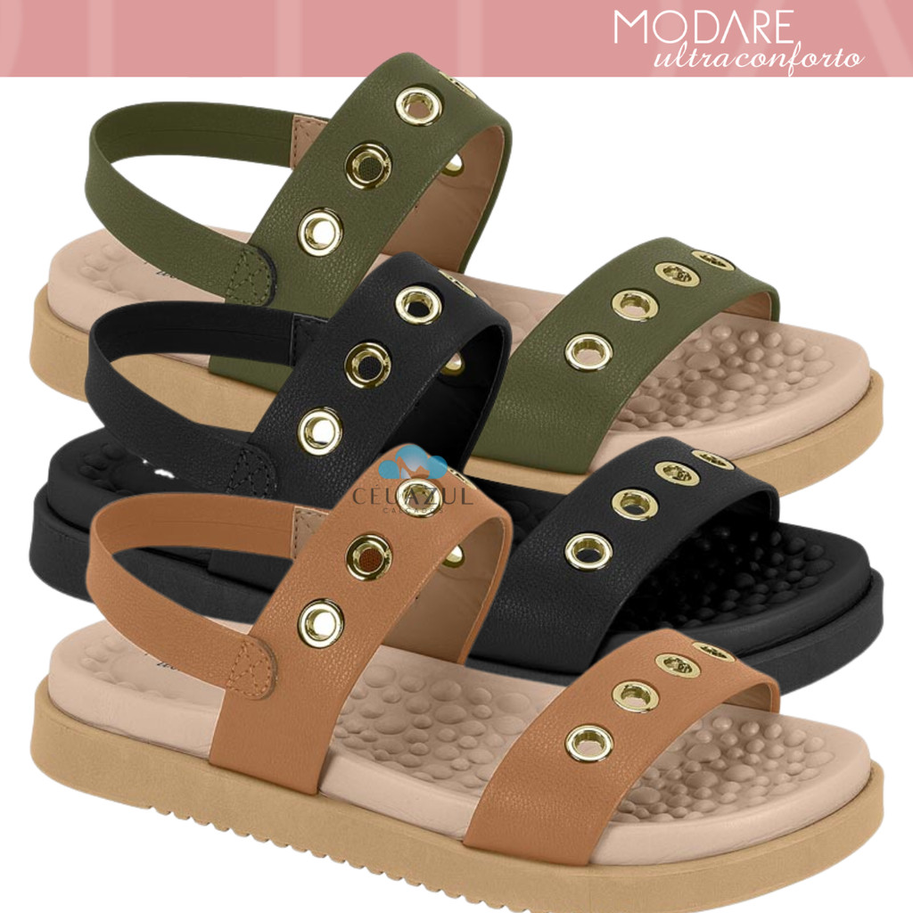 Sandália Modare Papete Feminina Confort Detalhes Dourados em Oferta na Shopee