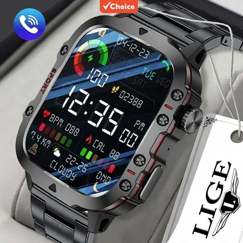 LIGE Relógio Esportivo Ao Ar Livre Masculino Smartwatch À Prova D'água IP68 Monitoramento De Saúde Bluetooth