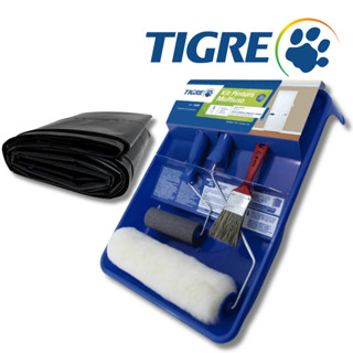 Kit Pintura de Parede Tigre 5 Peças Rolo Lã Econômico + Trincha + Rolinho Espuma + 2 Metros de Lona em Oferta na Shopee