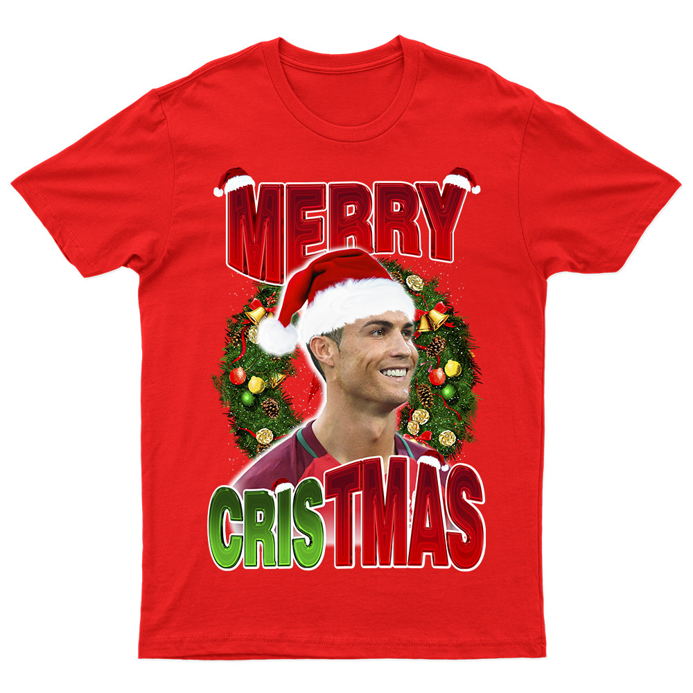 Camiseta Natal Cristiano Ronaldo Merry Christmas Camisa Natal Unissex 100% Algodão Fio 30.1 Novo