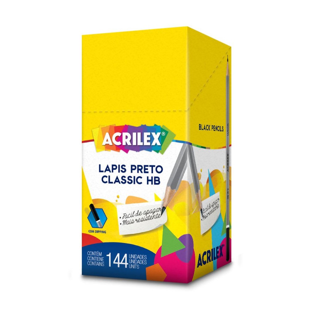 Caixa de Lápis Preto Classic HB 144 Unidades Grafite Acrilex
