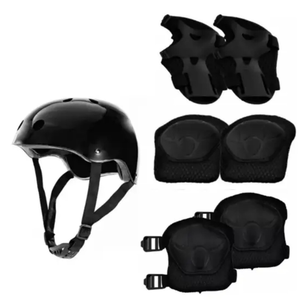 Kit Radical Proteção I Antil Esportes Radicais Bicicleta Patins Skate Capacete Cor Preto — R$ 59,00 em Shopee