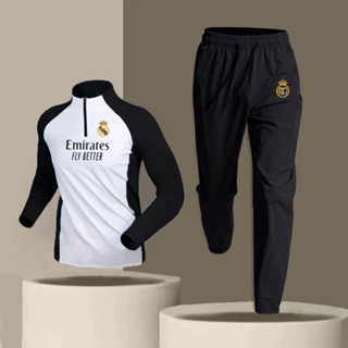 2324 terno de treinamento de futebol masculino de secagem rápida correndo esportes de duas peças gola alta meio zíper lo em Oferta na Shopee