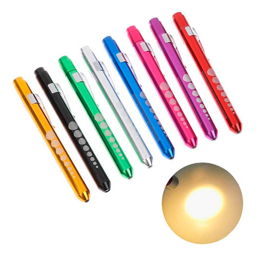 Kit 8 Canetas Lanterna Clínica Médica Luz Amarela Pilhas Inclusas Exame Diagnóstico Portátil Prática