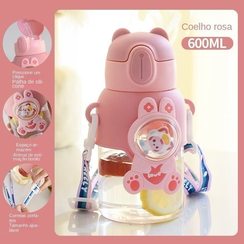 Garrafa De Água Infantil Criança Portátil Com Canudo 600ml em Oferta na Shopee