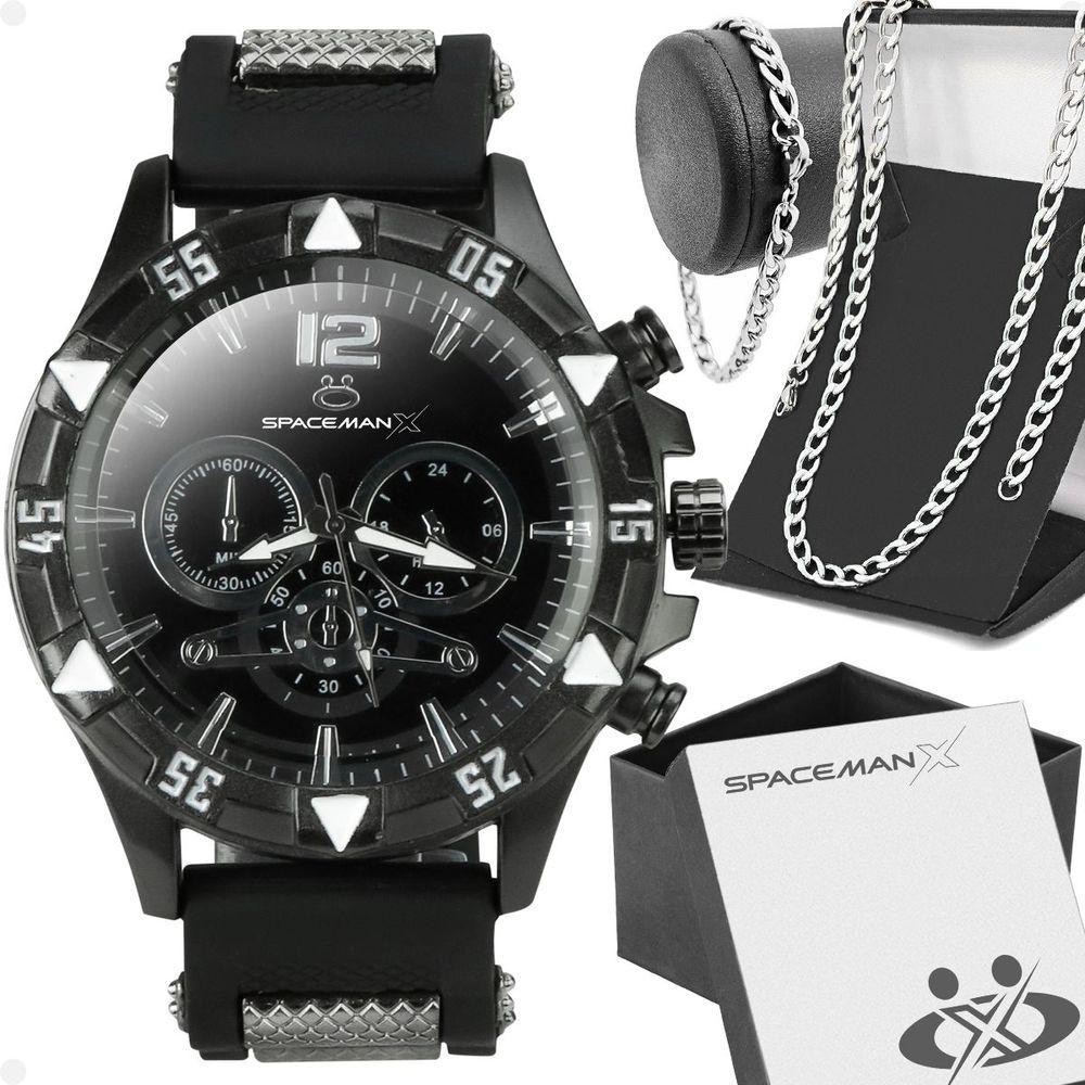 Relogio Masculino Preto + Pulseira + Cordão Prata Grumet - Watches