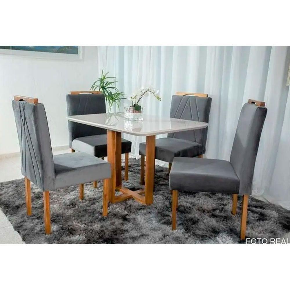 Mesa de Jantar Lisy com 4 Cadeiras Safira Móveis Mundial Mel/Cinza em Oferta na Shopee