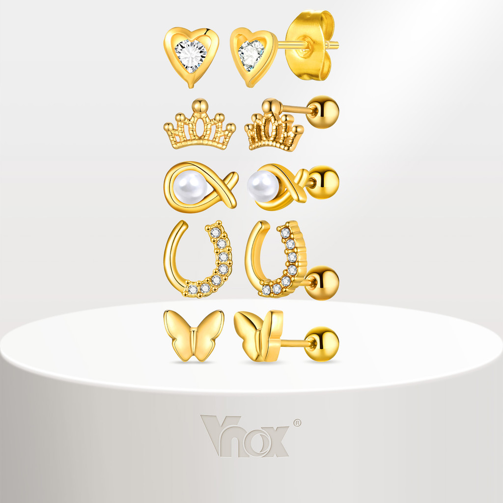 Vnox Pérola Diamante Bonito Brinco Para Mulheres Menina , Ouro Aço Inoxidável Hipoalergênico Borboleta Coração Brincos J em Oferta na Shopee