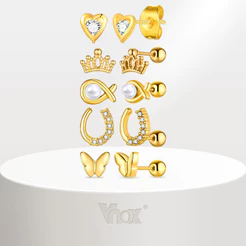 Vnox Pérola Diamante Bonito Brinco Para Mulheres Menina , Ouro Aço Inoxidável Hipoalergênico Borboleta Coração Brincos J