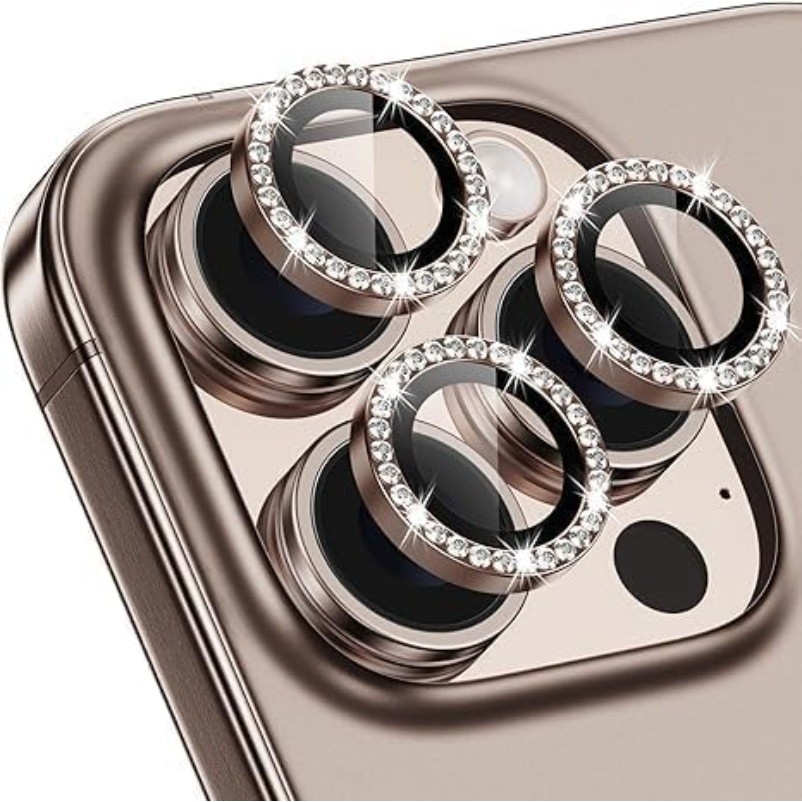 Desert Titanium Fashion Diamond Lens Vidro Temperado Protege Para IPhone 16 11 12 13 14 15 Pro Max 16 Plus Mini Câmera D em Oferta na Shopee