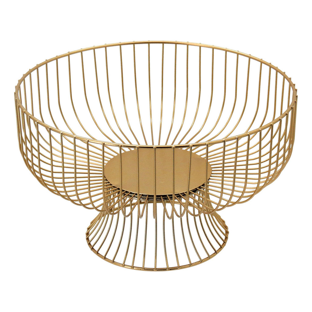 CENTRO DE MESA FRUTEIRA DE COZINHA MULTIUSO DECORAÇÃO 15x26x26cm METAL DOURADO COM PÉ