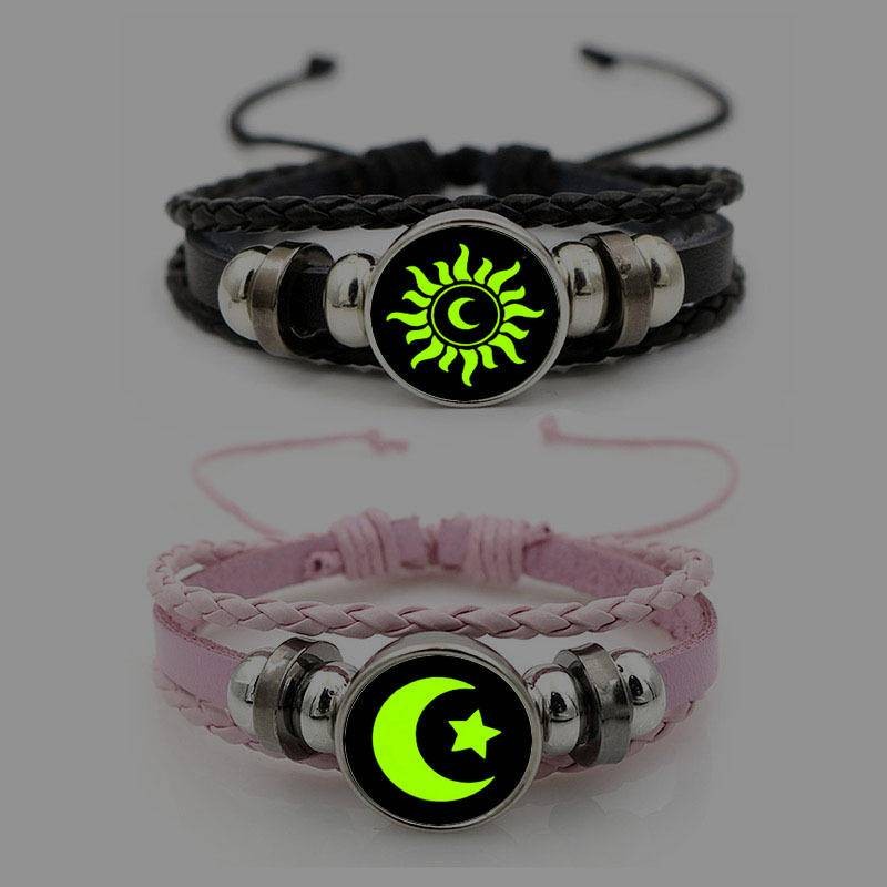 2PCS sol, lua, tempo, jóias, pulseira de couro, casal, presente, luz noturna, pulseira de segurança, múltiplas camadas. em Oferta na Shopee
