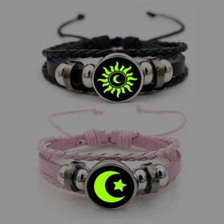 2PCS sol, lua, tempo, jóias, pulseira de couro, casal, presente, luz noturna, pulseira de segurança, múltiplas camadas. em Oferta na Shopee