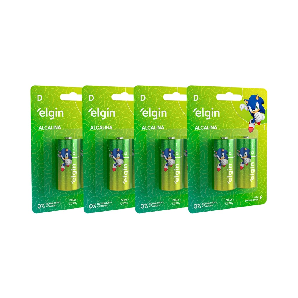 Kit 8 Pilhas Alcalina D LR20 Grande Blister 4 Cartela Elgin em Oferta na Shopee