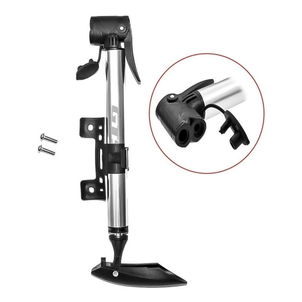Bomba De Ar Bike Gts Bico Duplo Fino E Grosso Alumínio Cor Prata em Oferta na Shopee