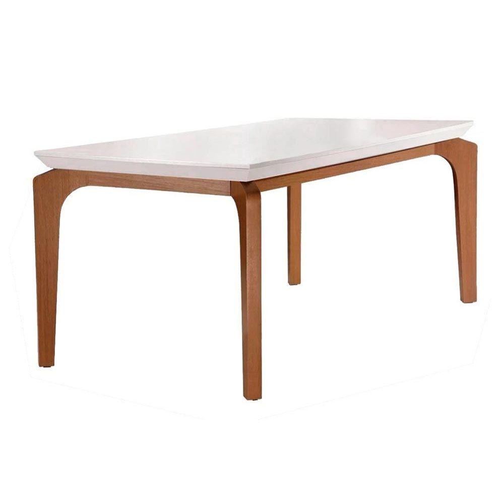 Mesa de Sala Jantar Londrina c/Tampo Madeirado c/Vidro Canto Curvo 120x80cm Off White/Imbuia - Rufato - Home & Living