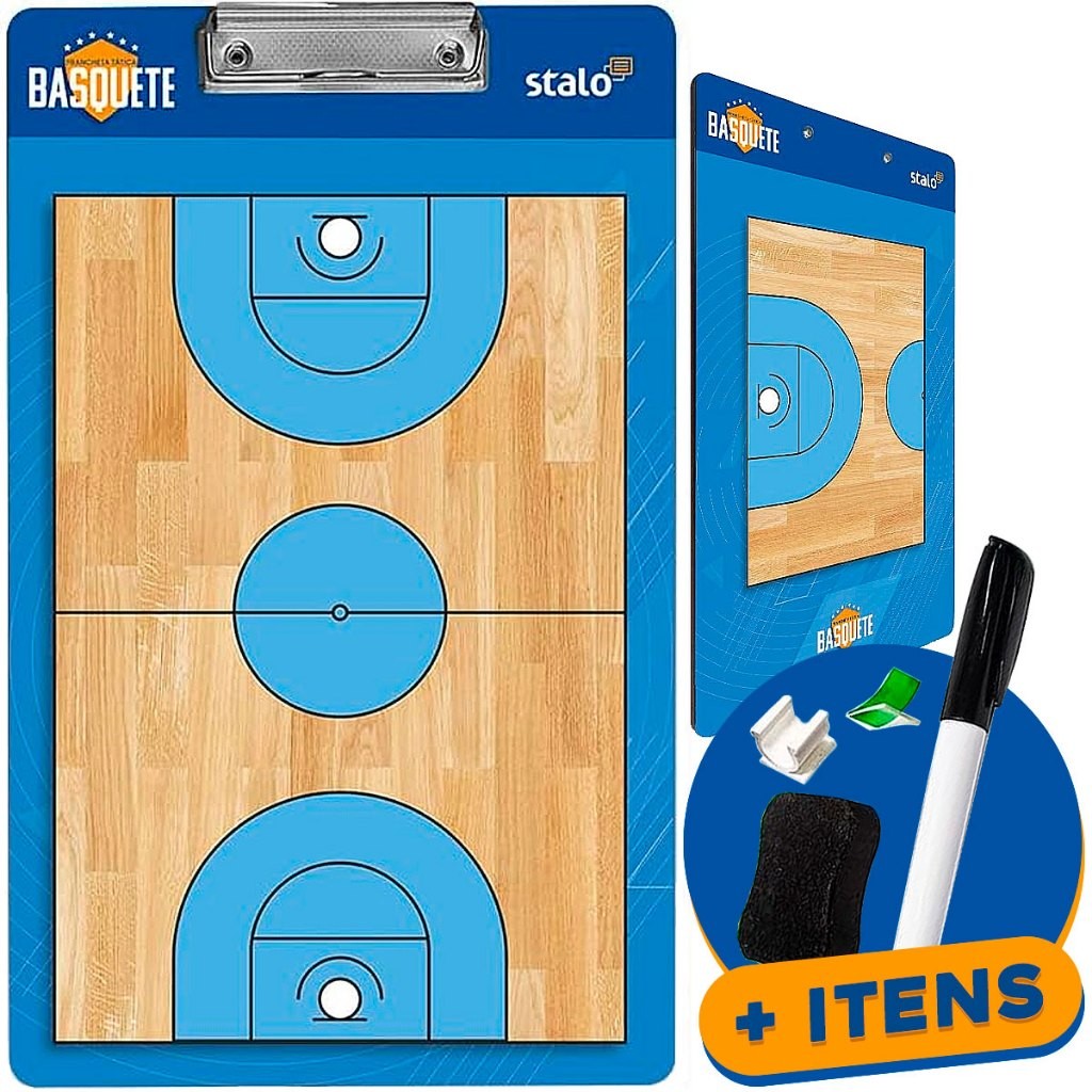 Prancheta de Basquete Treino Tática em Quadra Duas Faces Kit Caneta Apagador