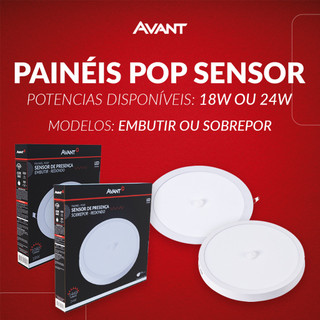 Painel Led Pop Sensor Redondo 18w ou 24w 6500k Luz Branco Frio Bivolt 110v/220 Branco - Avant