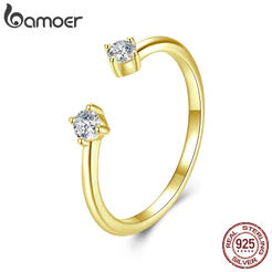 Bamoer 925 Sterling Sliver Anel Aberto Moissanite Cor Dourada Moda Joias Presentes Para Mulheres