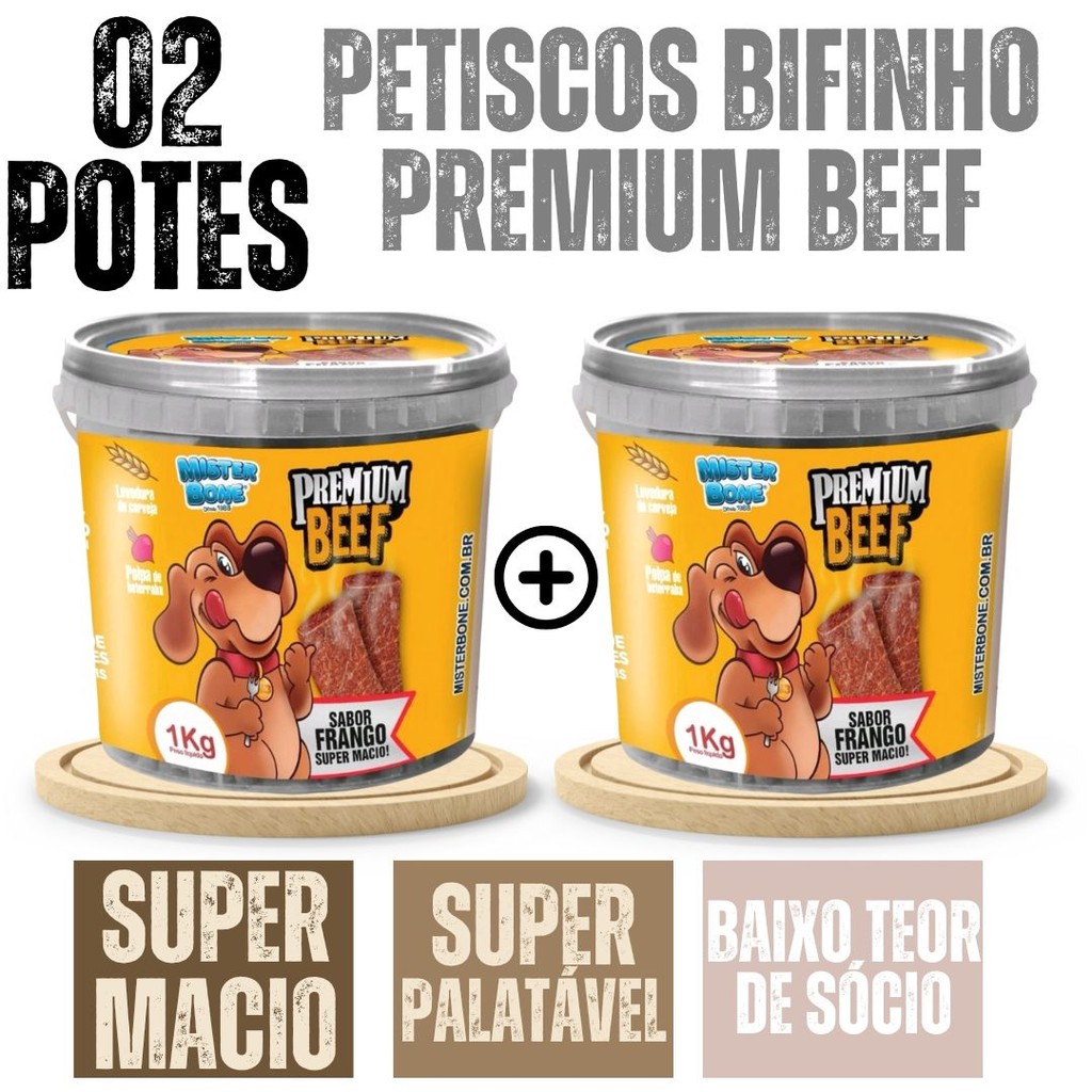 Bifinho Petisco Para Cachorro Cães  Pet Premium Mister Bone 2 BALDES