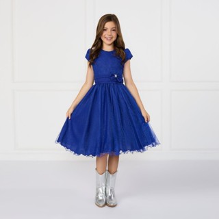 Vestido Glitter Nervura Infantil Azul Royal Festa Aniversário Rodado em Oferta na Shopee