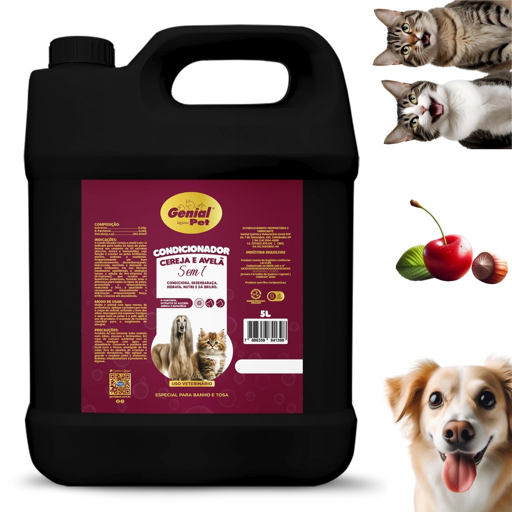 Condicionador Cachorro Pet Caes Banho 5 Litros Cereja Avela