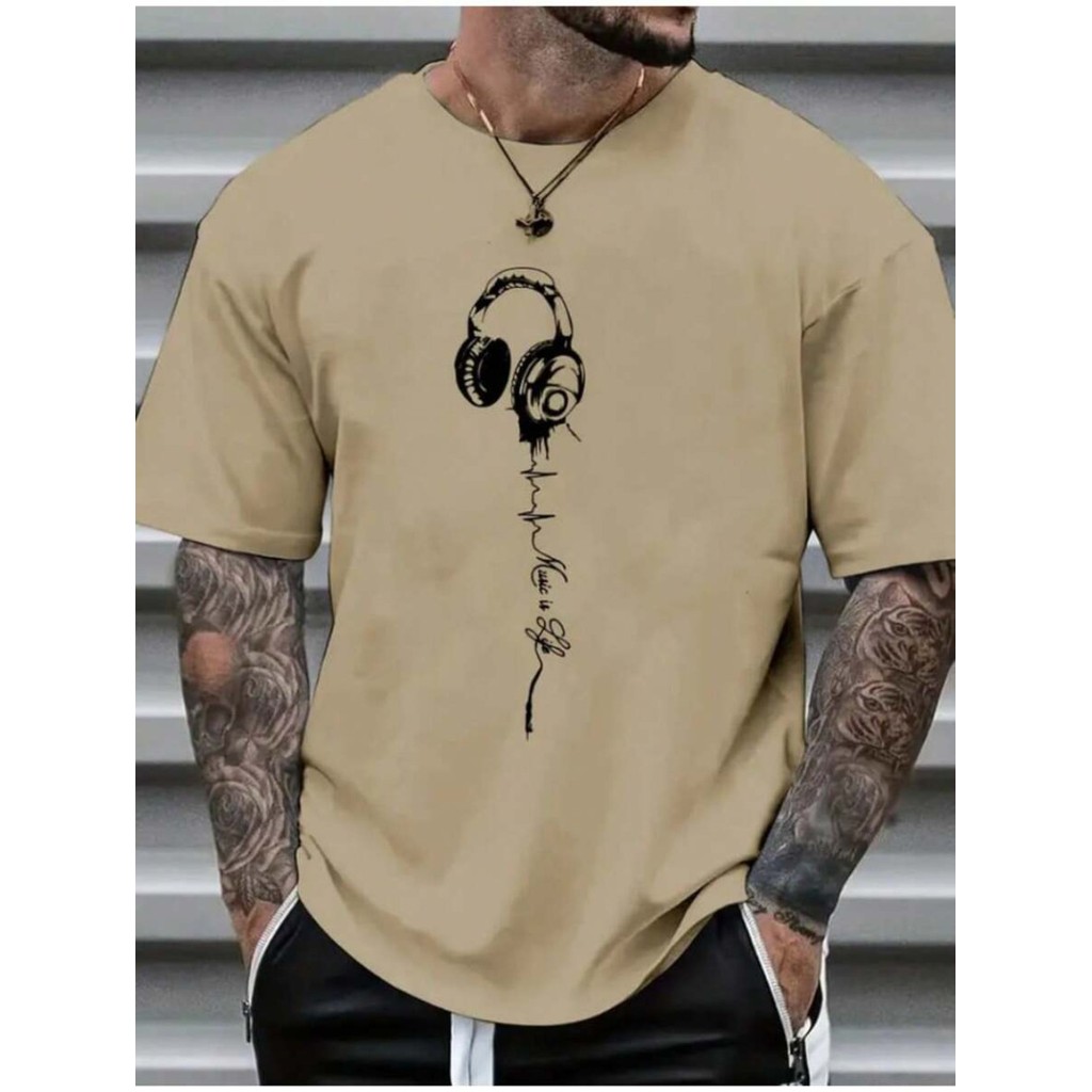 Camiseta Masculina FONE S Simples De Manga Curta Gola Redonda Estampada Lançamento
