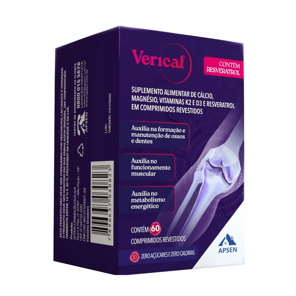 Verical Cálcio Resveratrol Magnésio Vit K e D Apsen 60cp