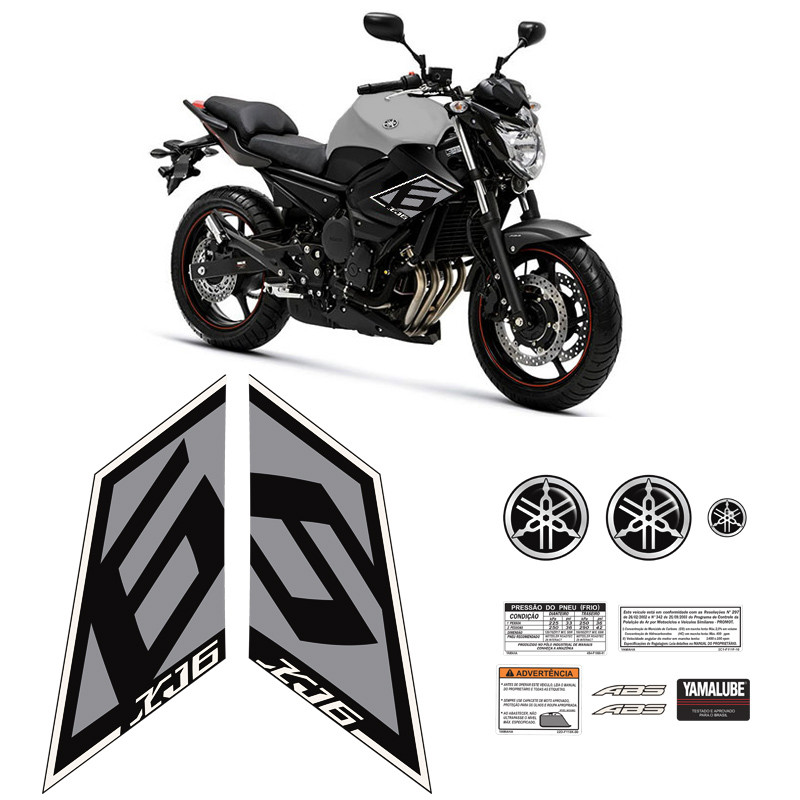 Adesivo Moto Yamaha Xj6 2015 Faixa Grafite Tanque + Emblemas