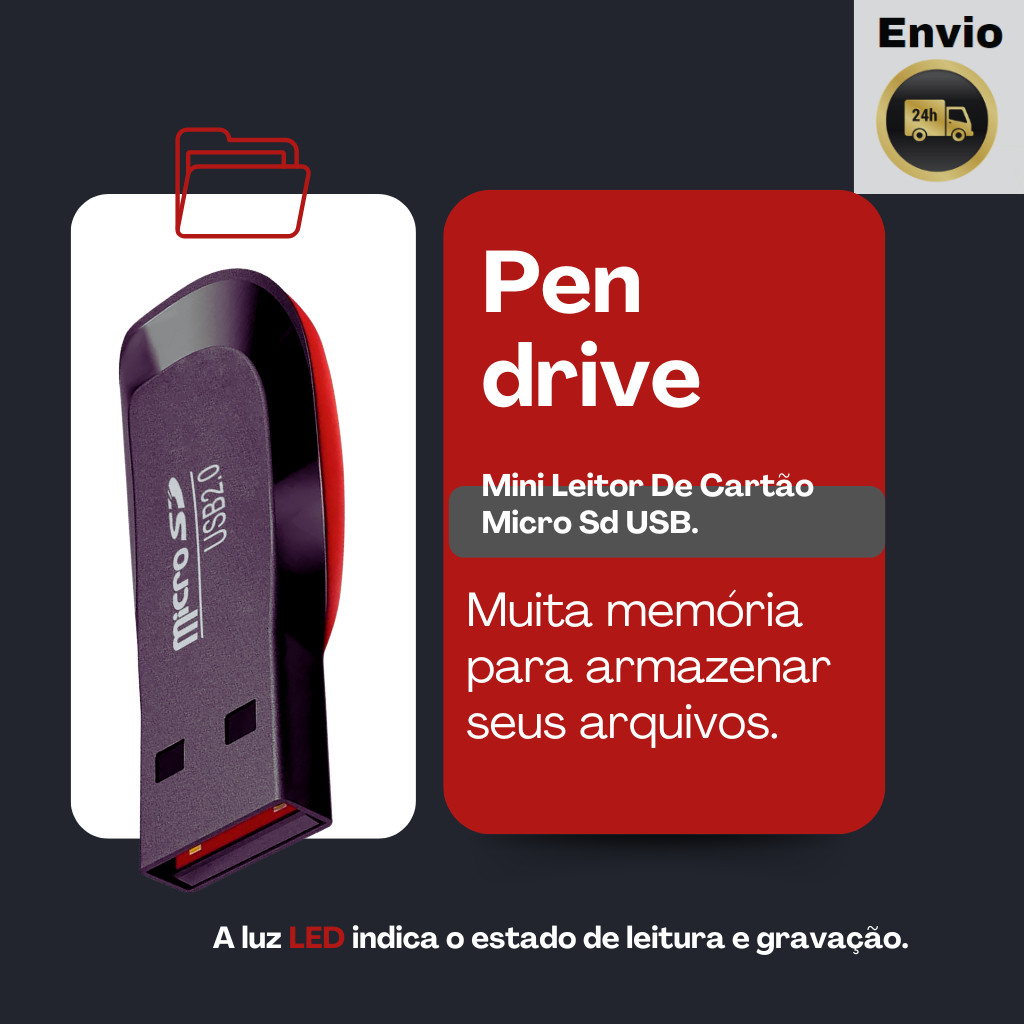Mini Leitor De Cartão Micro Sd / M2 Adaptador Usb Pendrive