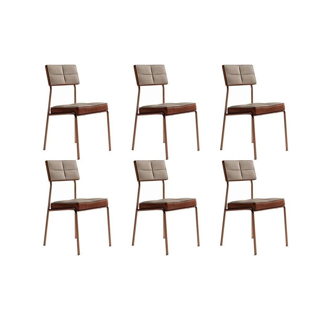 Cadeira Sala de Jantar Neo 1740 Kit 6 Uni Rose/Linho Areia/Courano Caramelo - Carraro em Oferta na Shopee