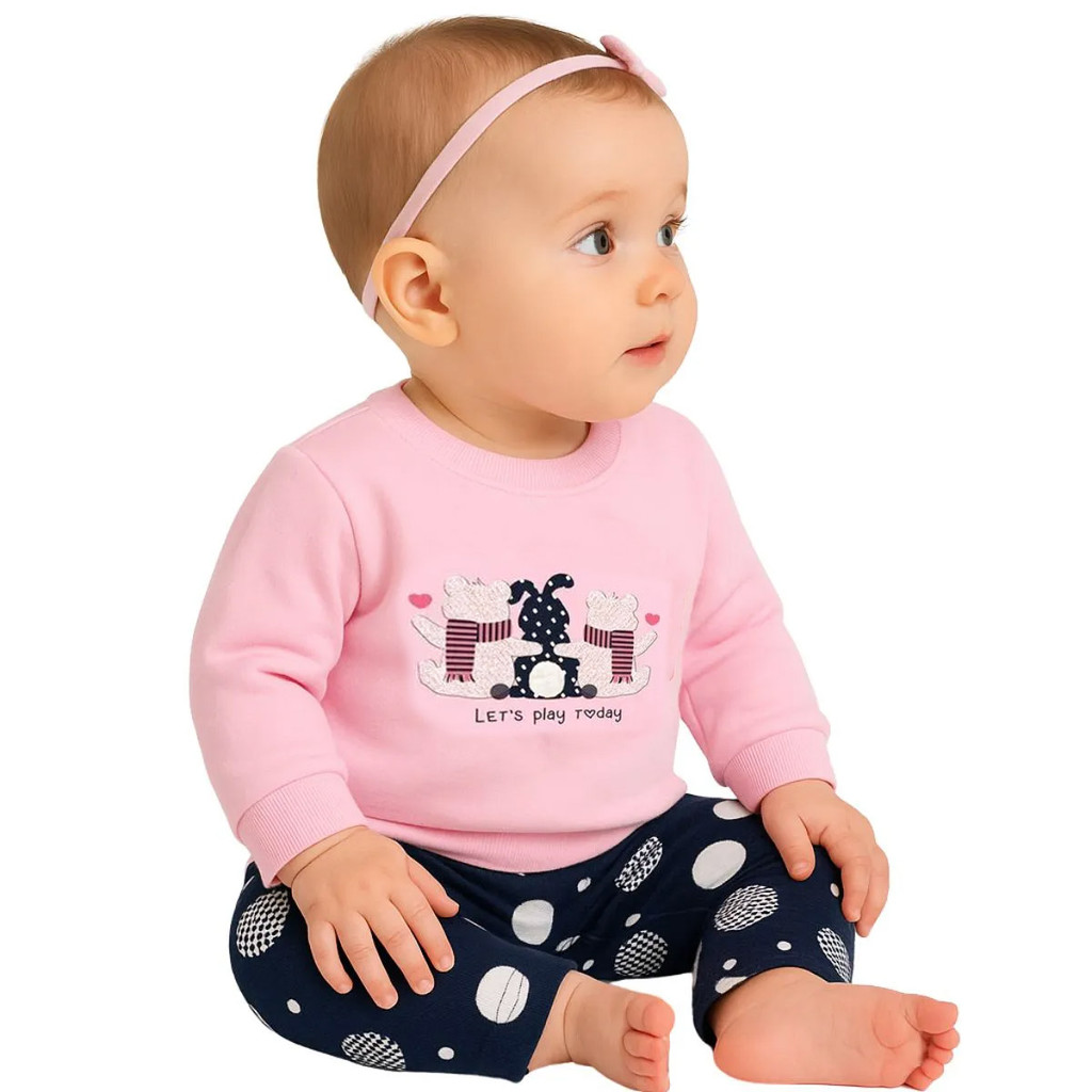 Conjunto Infantil Menina Moletom Peluciado e Legging Estampada Kyly