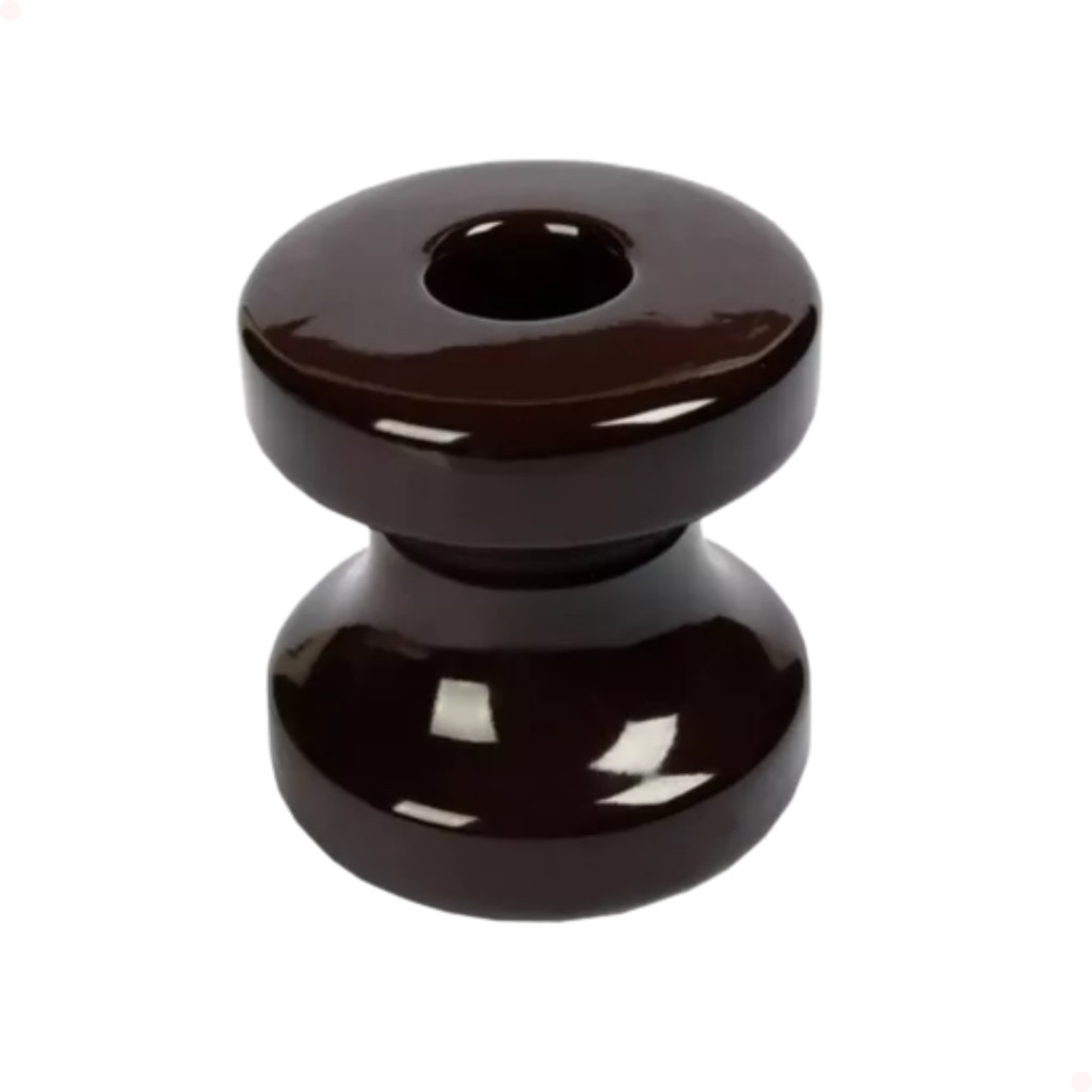 Isolador Roldana de Porcelana Médio 72x72mm para Rede Elétrica Fixação Cabos
