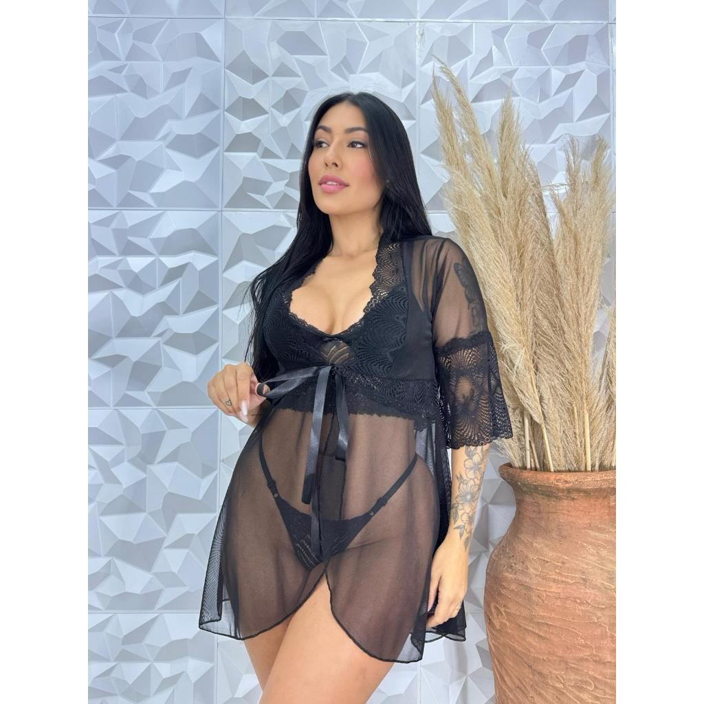 Robe Hobby Roupão Sensual em Tule Feminino Hobbie Lingerie Sensual Transparente Luxo em Oferta na Shopee