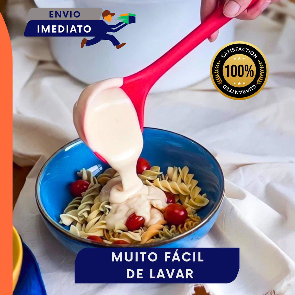 Jogo 3 Utensílios de Silicone - Escumadeira Concha e Colher de Arroz Prático e Resistente  Vermelho e Preto