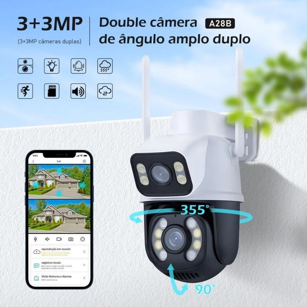 Câmera de Segurança A28B WiFi Dual 1080P 3MP Dupla WiFi para Alarme De Detecção De Segurança em Oferta na Shopee