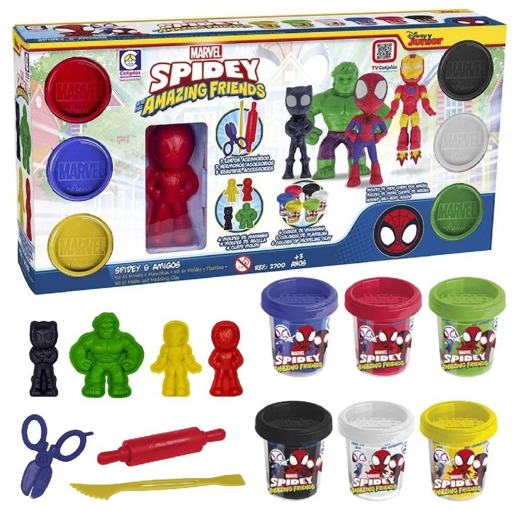 Kit Massinha De Modelar Homem Aranha Spidey e Amigos C/ Molde de Herois e Acessórios Cotiplas