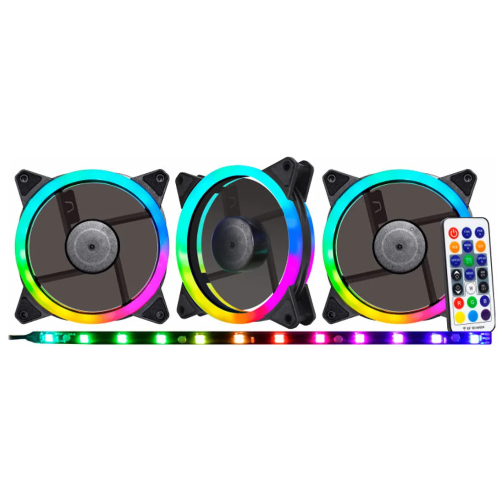 Kit 3 Cooler Fan Pc Gamer K-mex RGB 1200 Rpm Com Controle