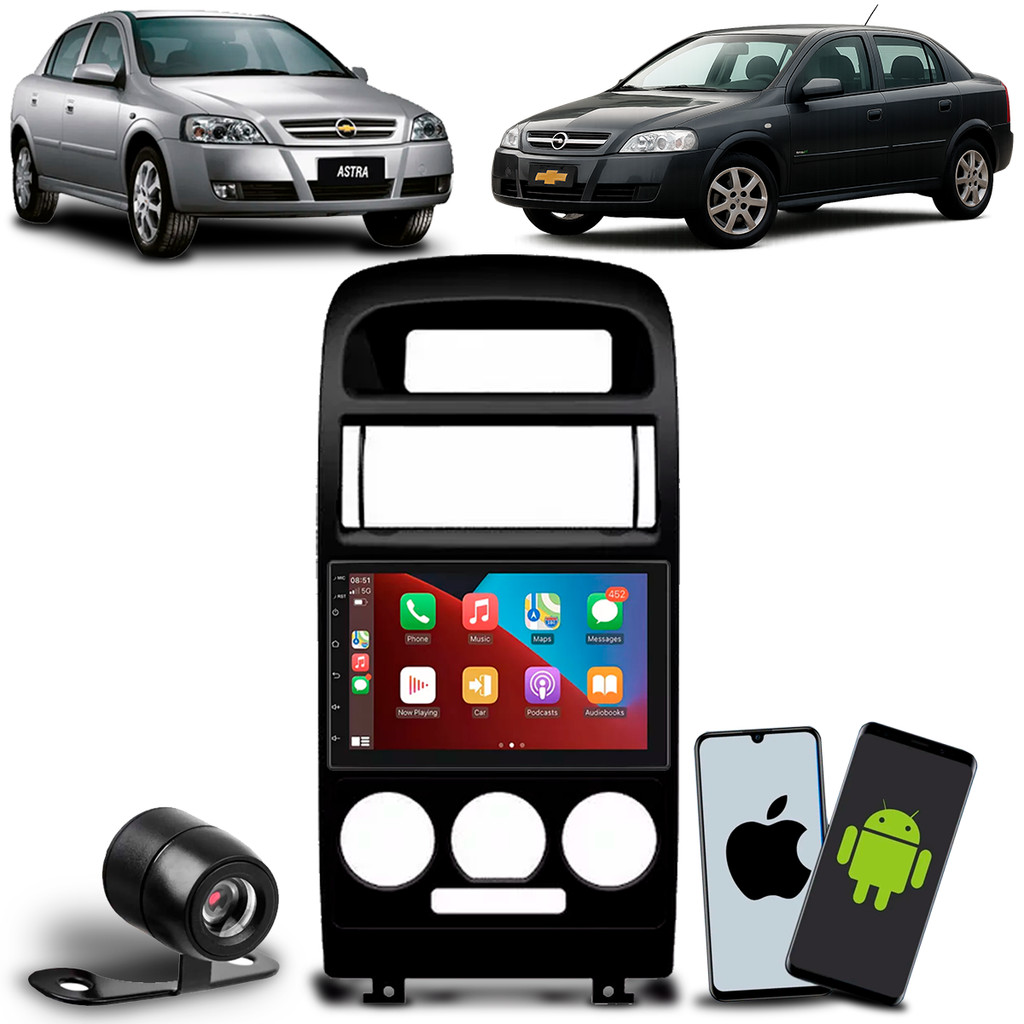 Central Multimídia Carplay Android Auto Bt 7" Polegadas Astra 1998 À 2012 + Moldura + Câmera de Ré - Spare Parts and Accessories for Vehicles