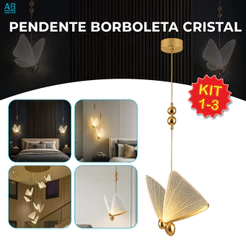 Pendente Luminária Dourada Borboleta Led 3 Cores de Luz Lâmpada de teto Bivolt